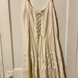 Elegant Cream Lace-Up Dress